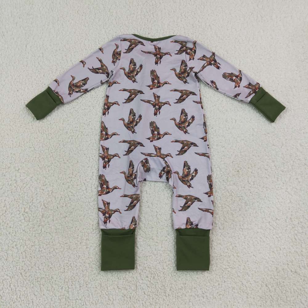 LR3233 grey duck print  Long-Sleeved zipper WESTERN romper