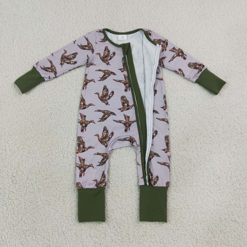 LR3233 grey duck print  Long-Sleeved zipper WESTERN romper