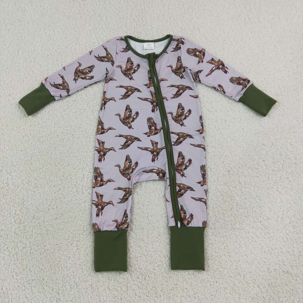 LR3233 grey duck print  Long-Sleeved zipper WESTERN romper