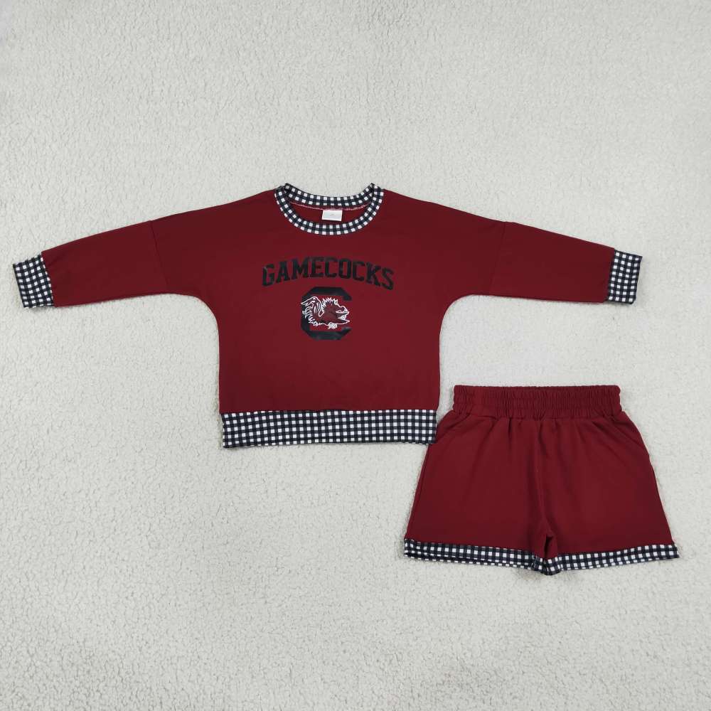 GLS0169 Baby Girls long sleeve Team C  vinyl Top school Team with shorts Clothes Sets