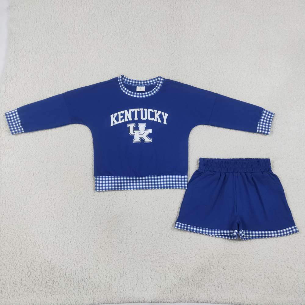 GLS0164  Baby Girls long sleeve Team UK  vinyl Top school Team with shorts Clothes Sets