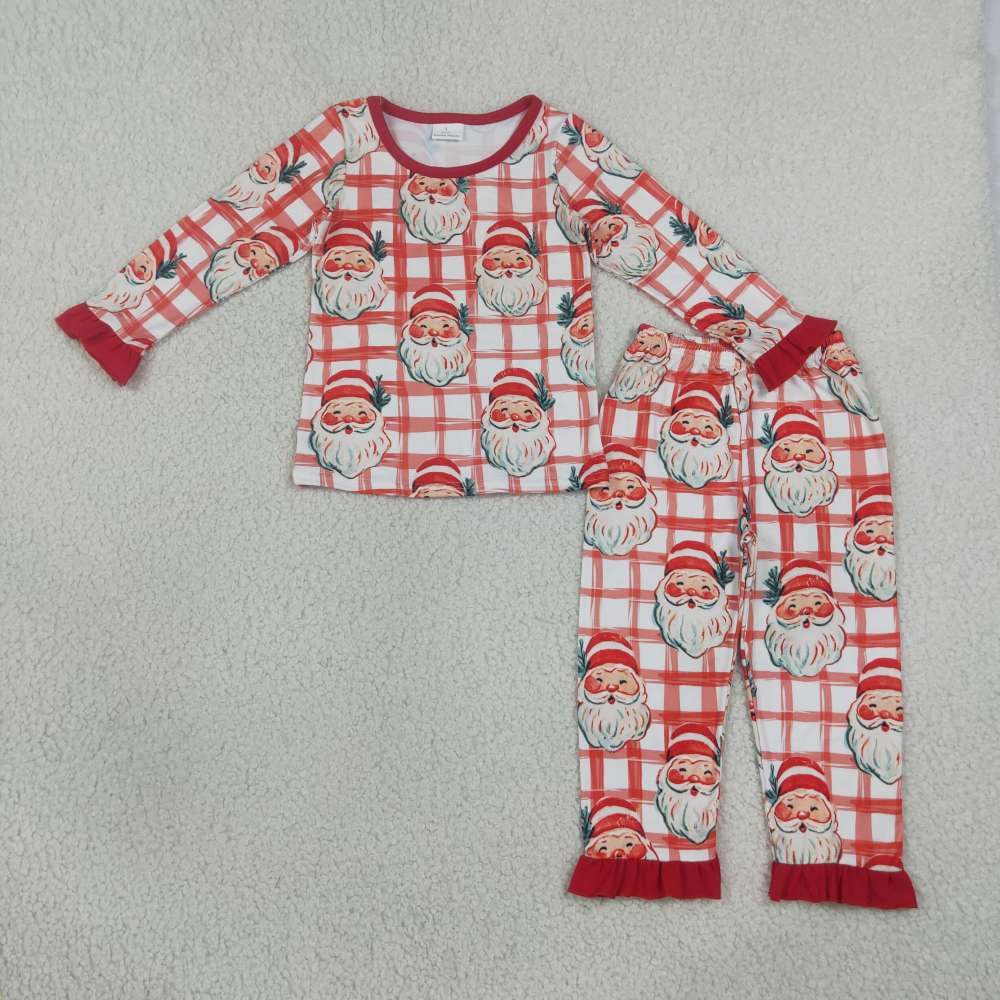 GLP3542 red plaid Christmas Santa long sleeve girl outfits