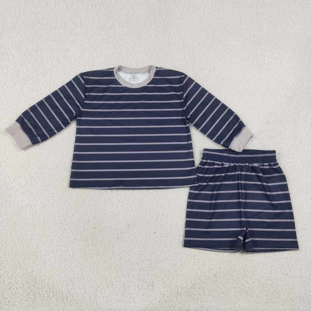 GLS0158  Baby Girls long sleeve black stripe Top with shorts Clothes Sets