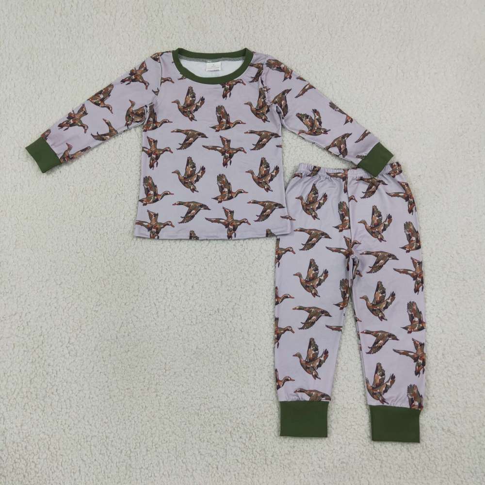BLP1538  RTS boys Grey duck print long sleeve boy pajamas set