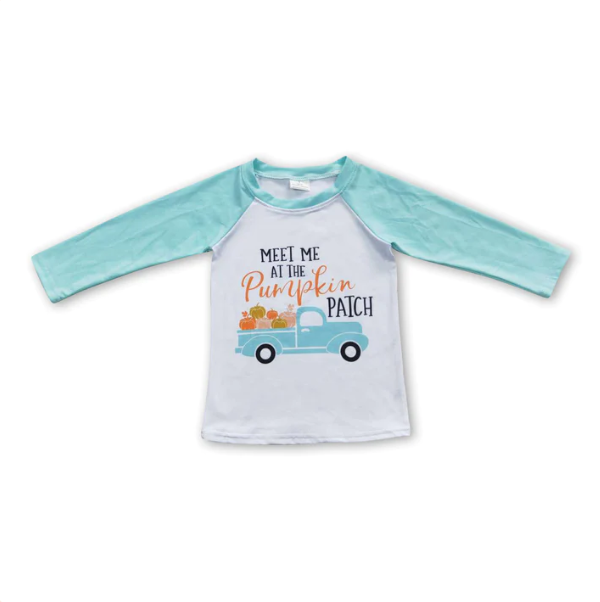 6 A32-3 Blue cars pumpkin Print long sleeve boy long sleeve t-shirt