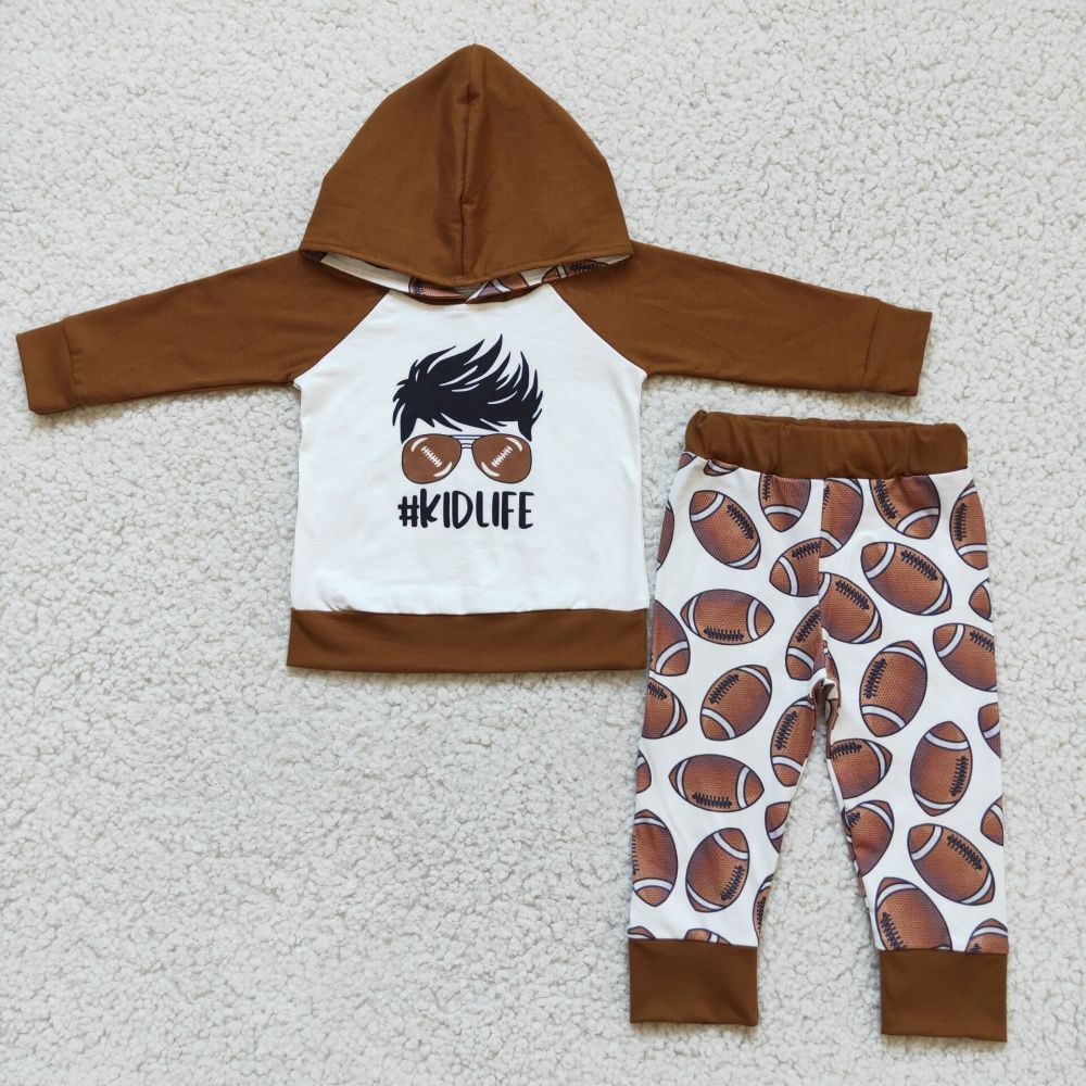 6 A4-12 Brown football kids life Print bows long sleeve boy hoodie outfits