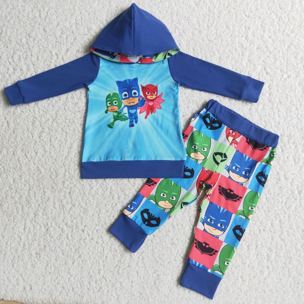 6 A9-19  Blue cartoon Print long sleeve boy hoodie outfits