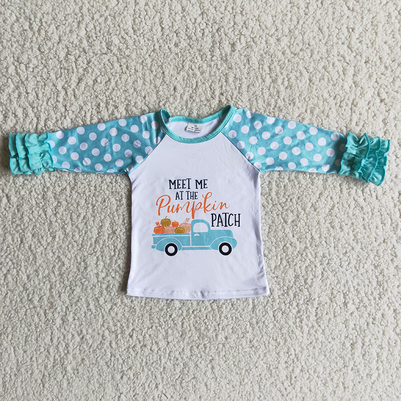 6 B2-36 Blue cars pumpkin Print long sleeve Girl long sleeve t-shirt