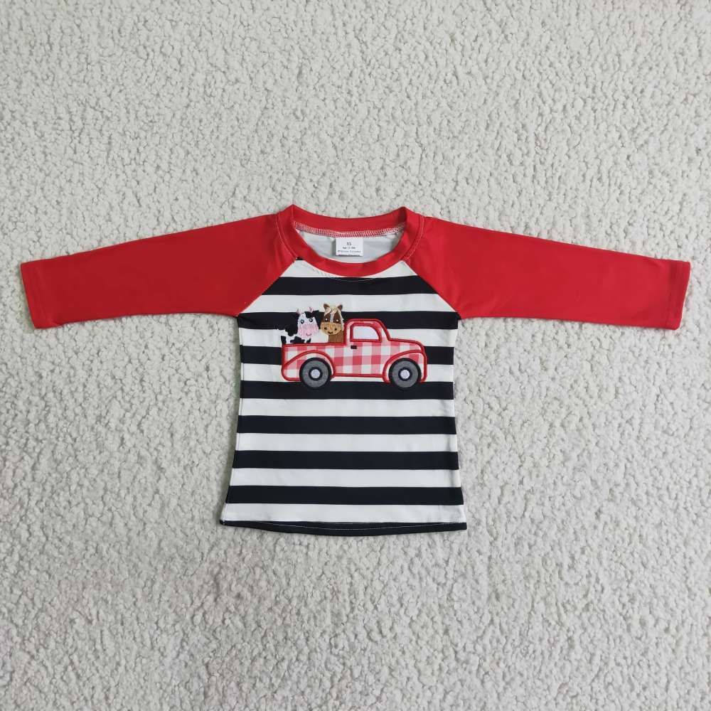 BT0023 Puppy cars Pumpkin stripe long Sleeve t-shirt