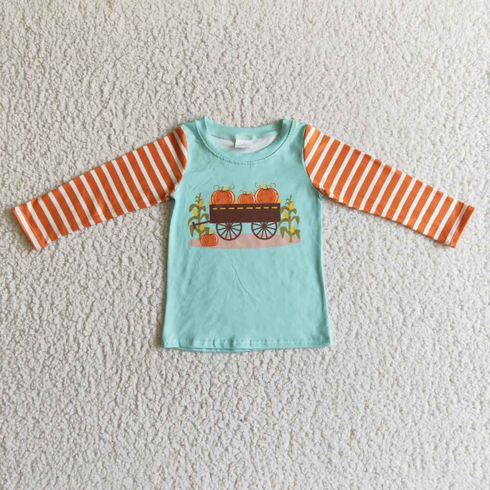 BT0030 cars Pumpkin corn stripe long Sleeve t-shirt