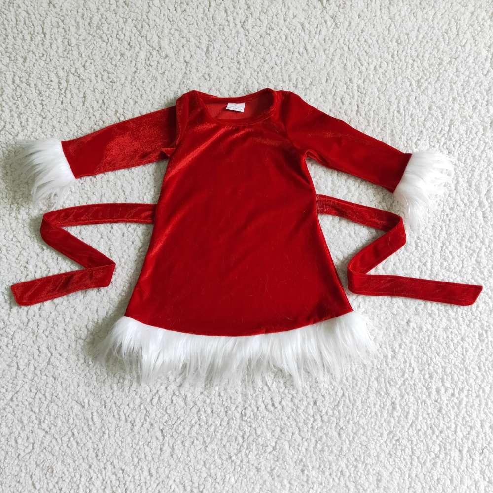 GLD0084 Red Christmas print girl long sleeve dress
