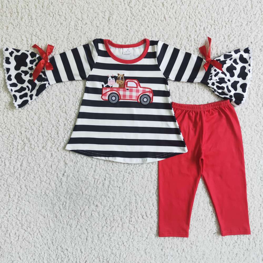 GLP0031 girl stripe puppy print girl long sleeve outfits