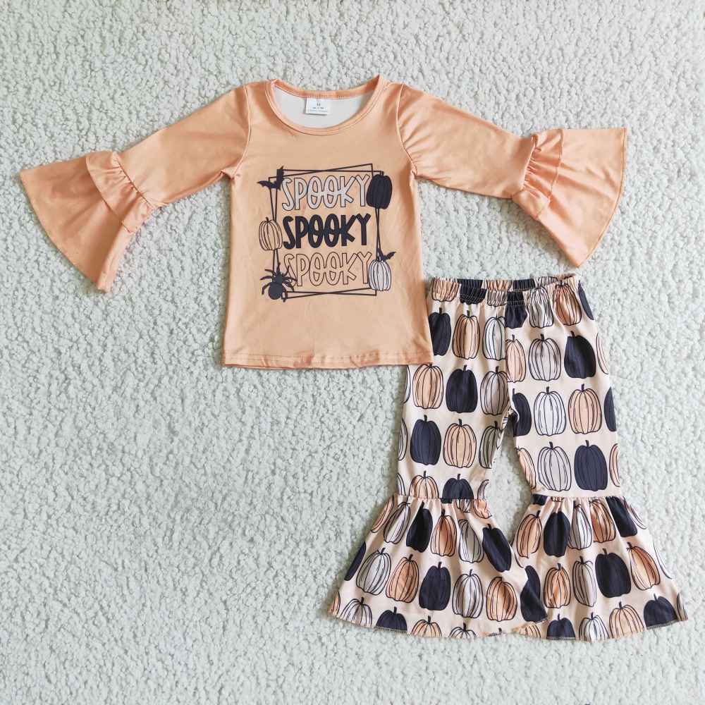 GLP0181 girl fall pumpkin print girl long sleeve outfits