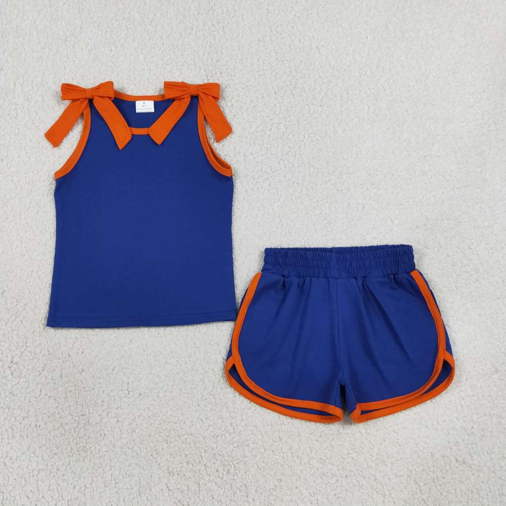 GSSO3857 Baby Girls Navy solid Sleeveless Top Short school Team Clothes Sets