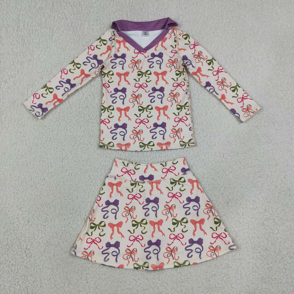 GLD1632 colorful bows print Long Sleeve yoga Skirt Set