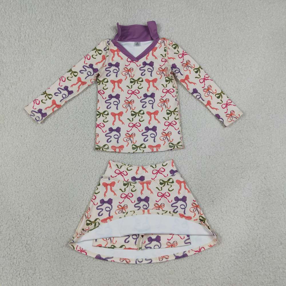 GLD1632 colorful bows print Long Sleeve yoga Skirt Set