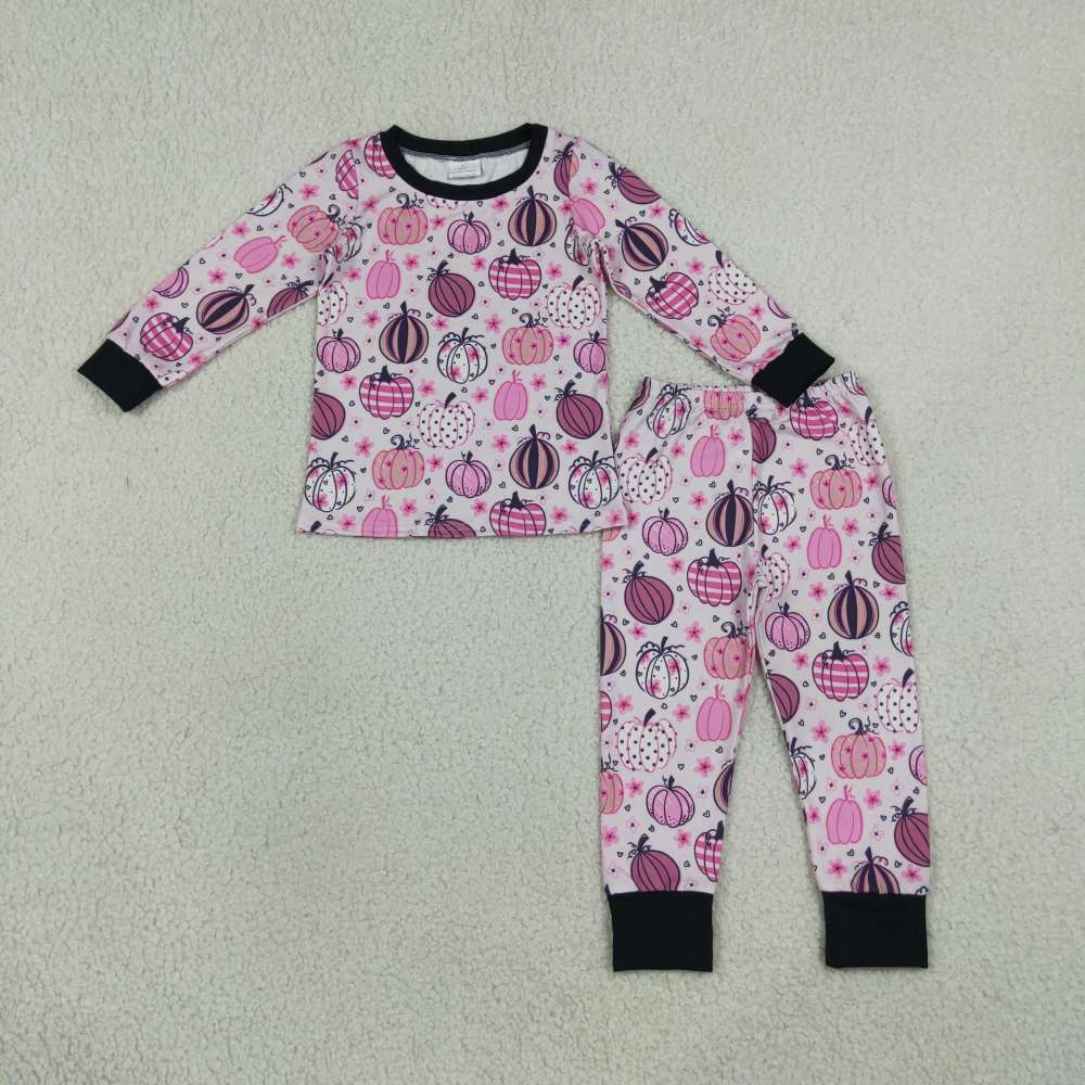 GLP3357 Purple pumpkin stars print long-sleeved trousers pajama set