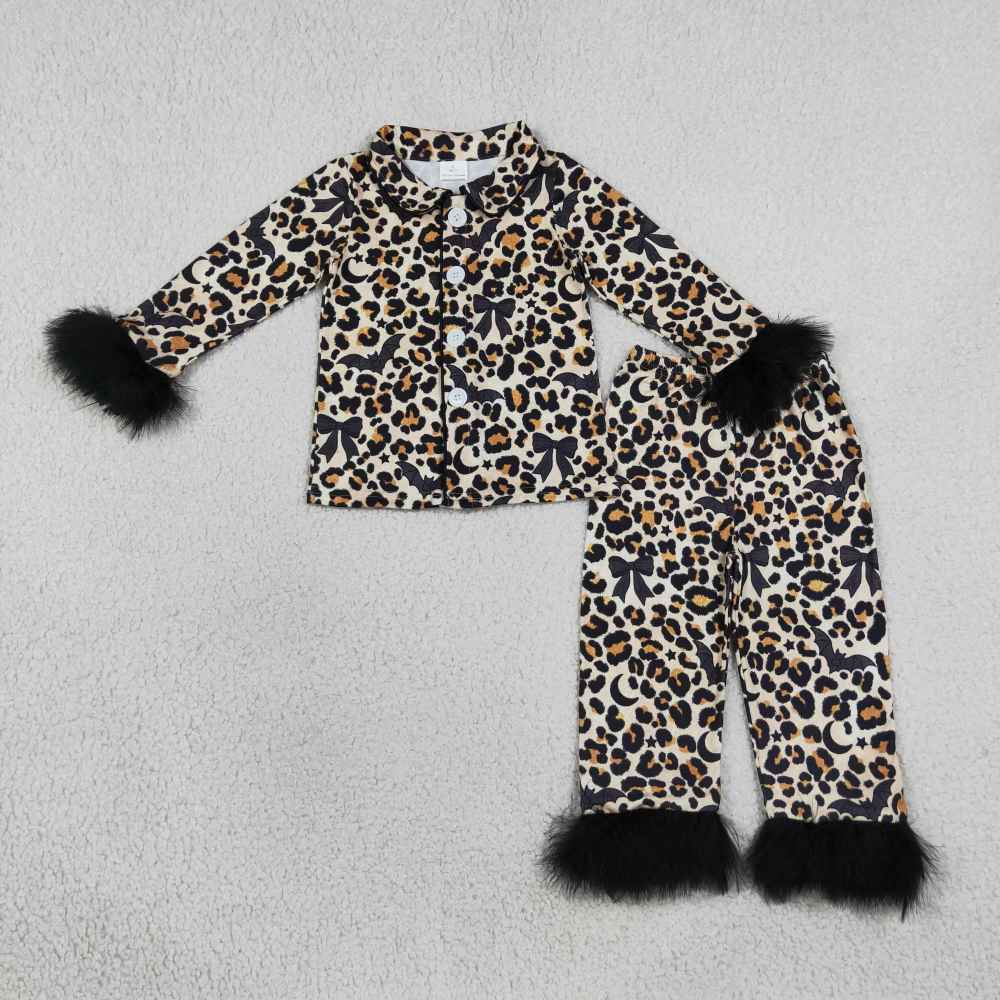GLP3640 black leopard  fur long Sleeve pajamas Set