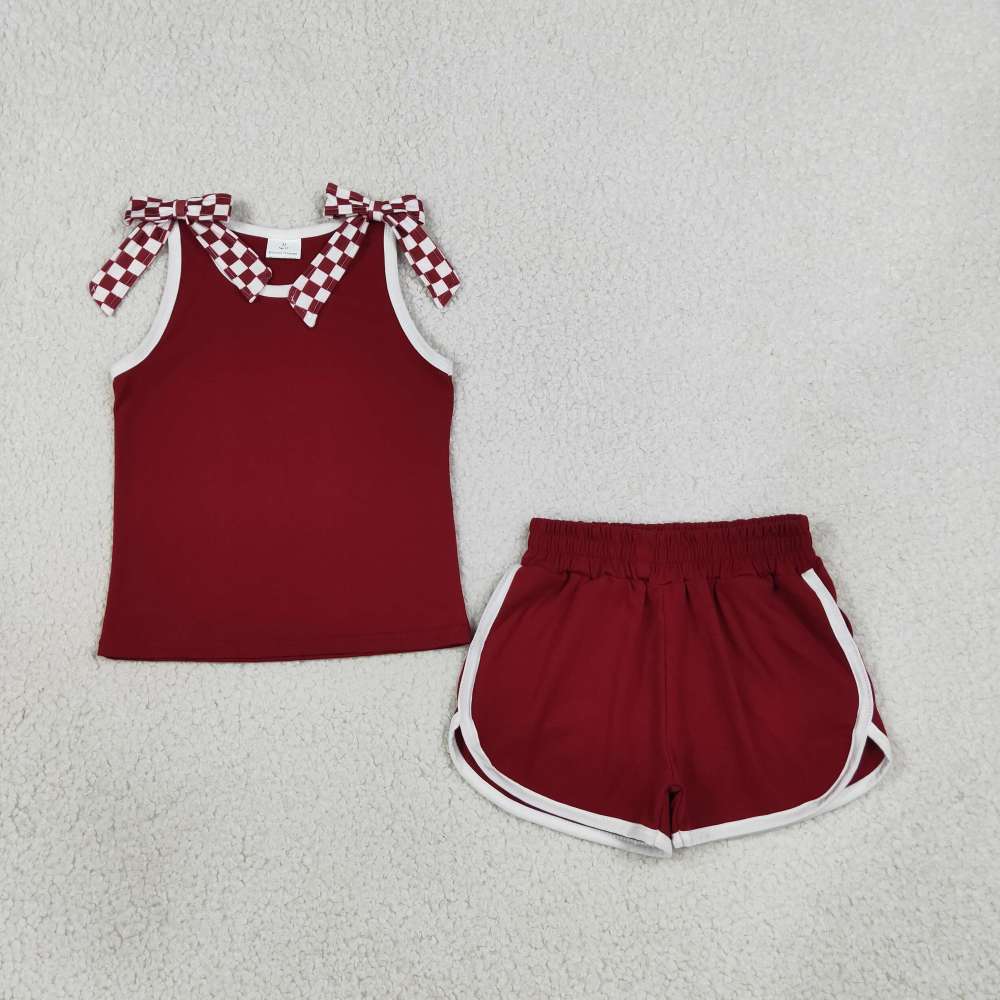 GSSO3859 Baby Girls Red solid Sleeveless Top Short school Team Clothes Sets