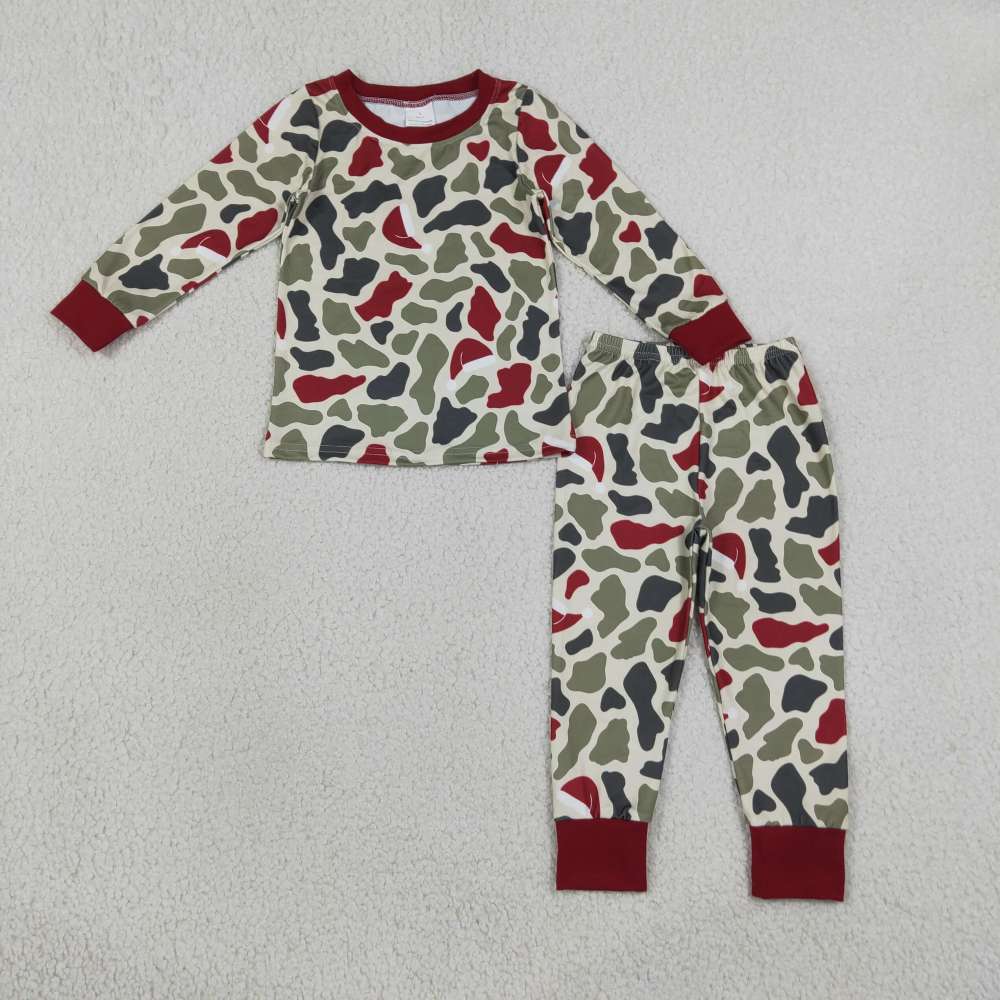 BLP1496  RTS red green camo long sleeve boy outfits