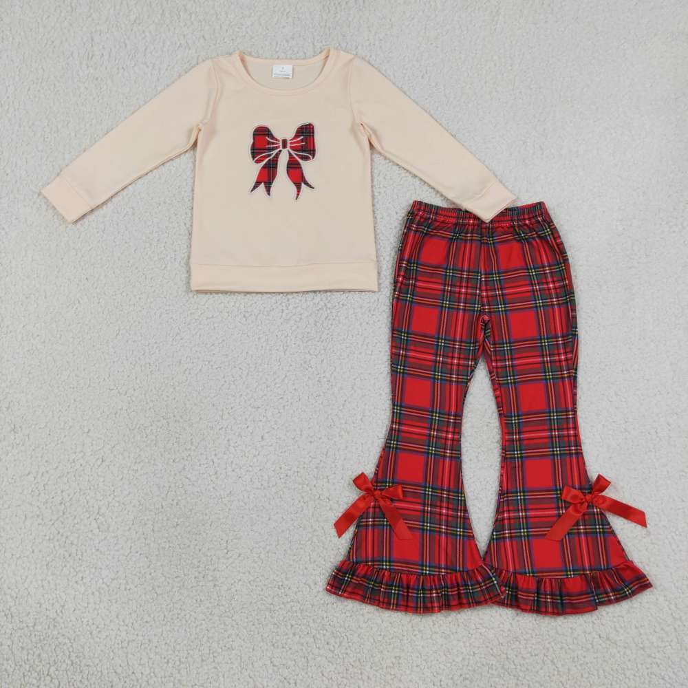 GLP3547 red Green plaid Christmas santa long sleeve girl outfits