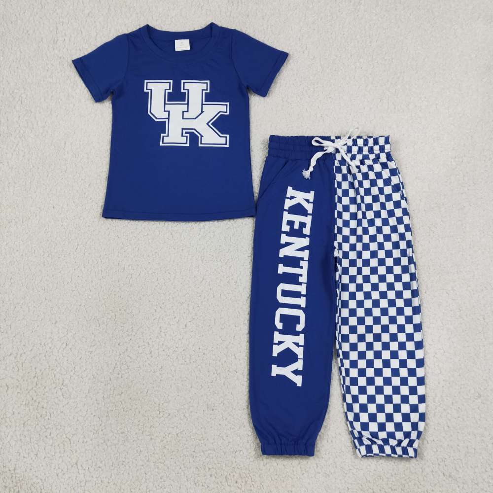 BSPO0696  RTS blue plaid UK long sleeve boy team vinyl outfits