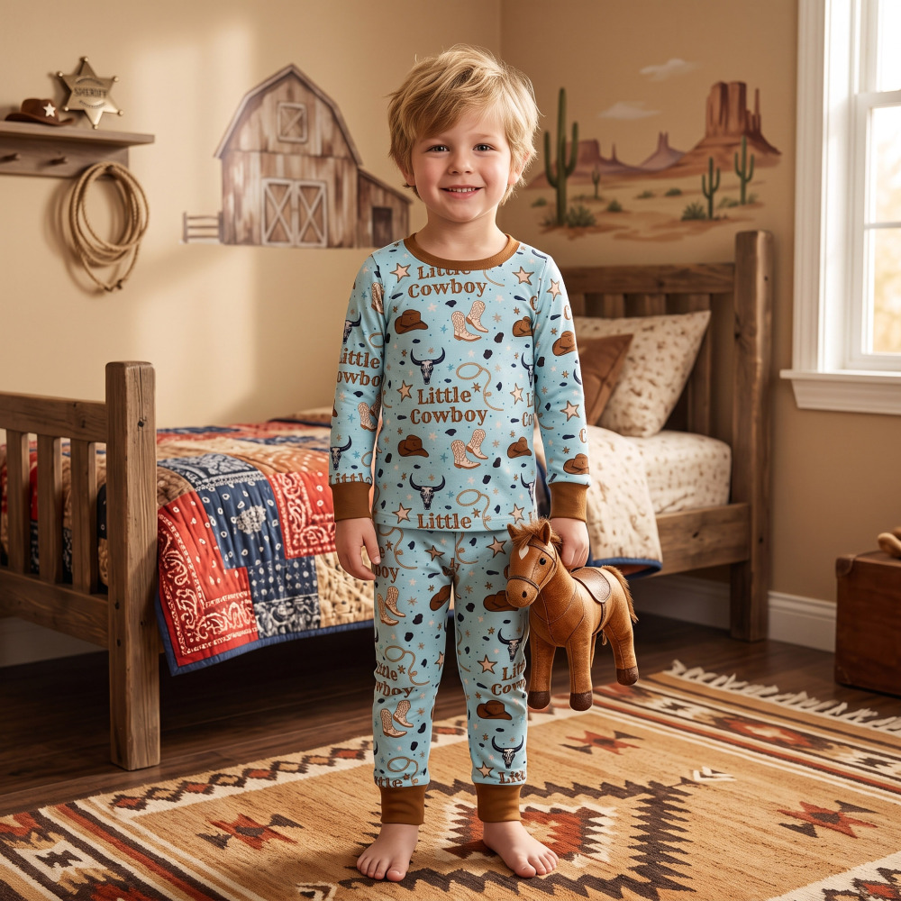 BLP1485  RTS little cowboy boots hats stars long sleeve western boy outfits
