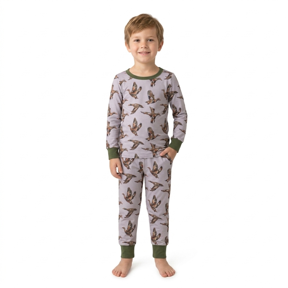 BLP1538  RTS boys Grey duck print long sleeve boy pajamas set