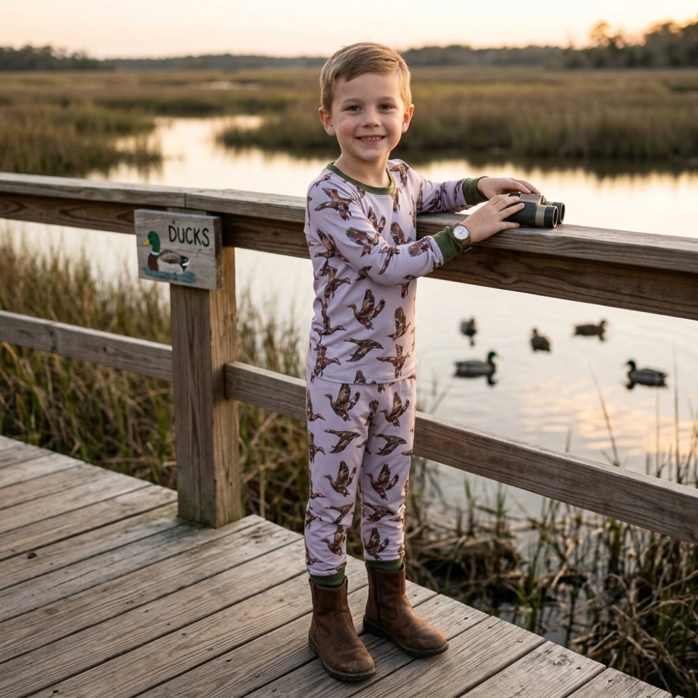 BLP1538  RTS boys Grey duck print long sleeve boy pajamas set