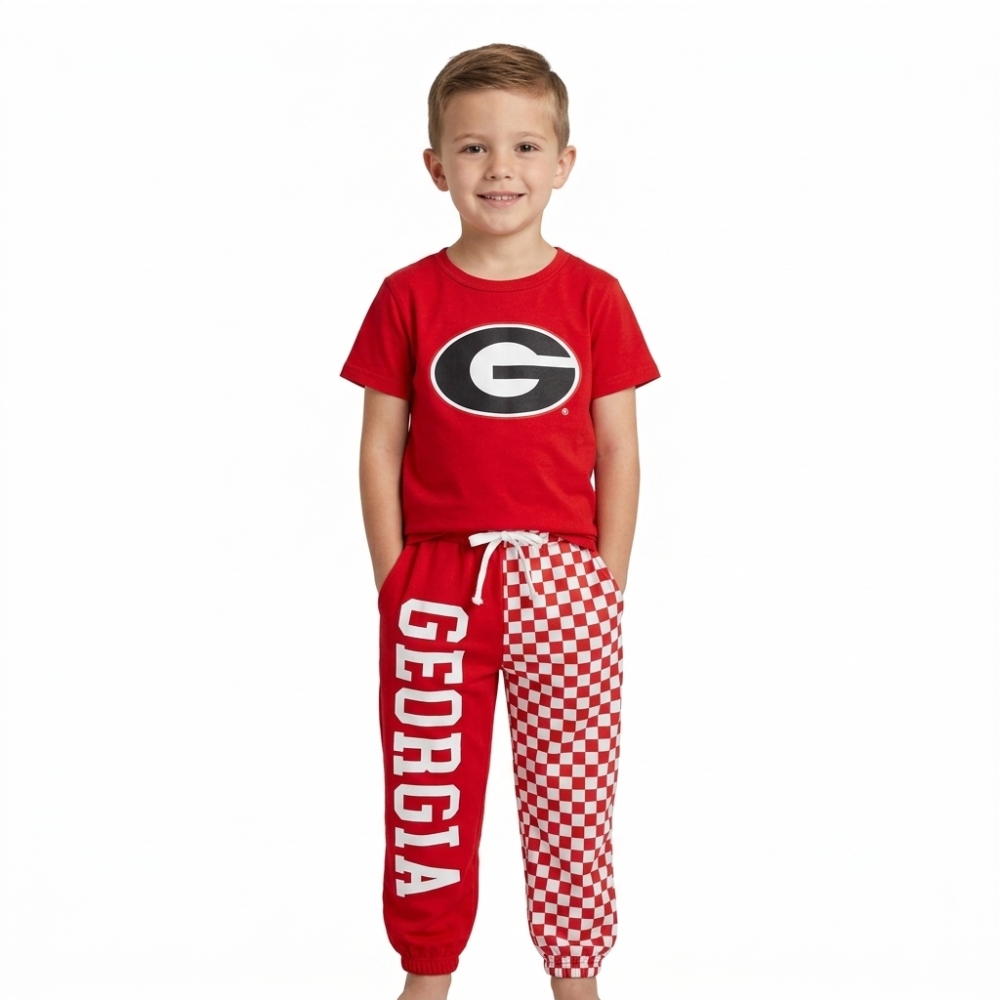 BSPO0700 RTS Red plaid georgia long sleeve boy team vinyl outfits