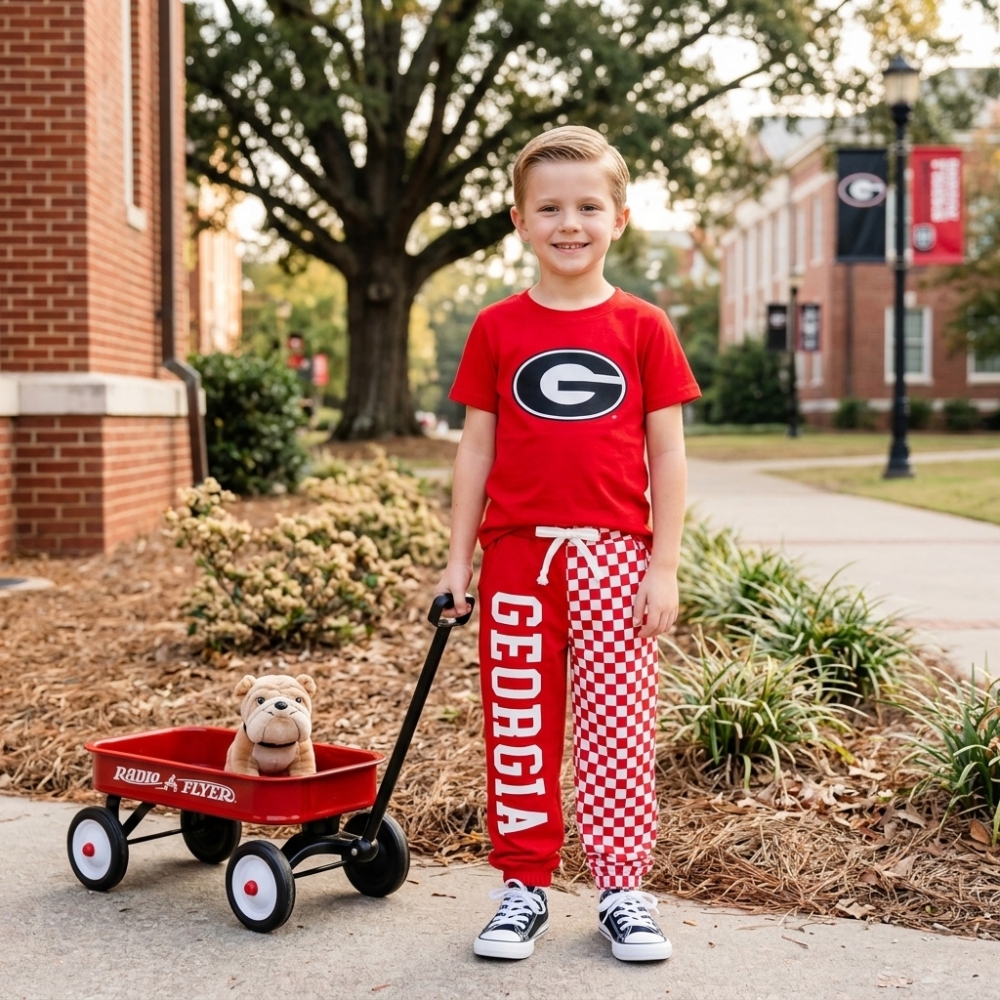 BSPO0700 RTS Red plaid georgia long sleeve boy team vinyl outfits