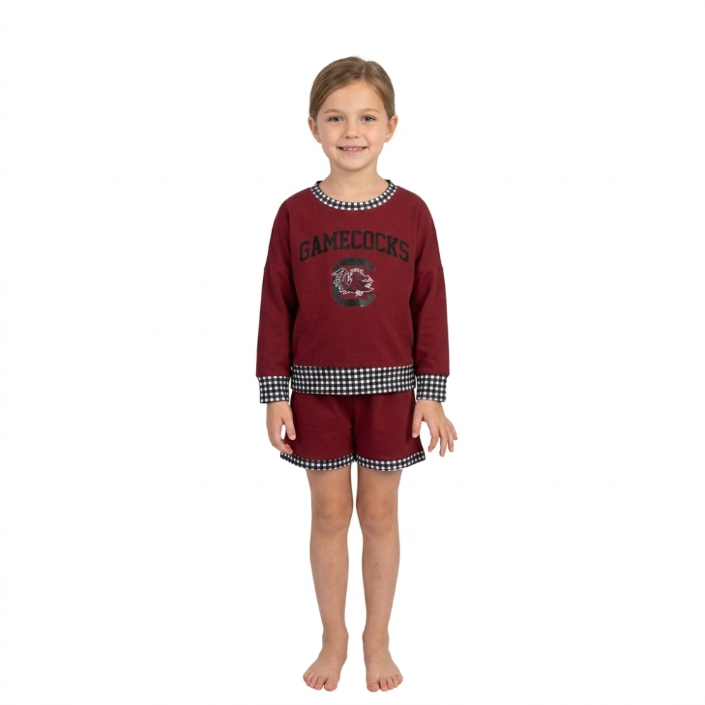 GLS0169 Baby Girls long sleeve Team C  vinyl Top school Team with shorts Clothes Sets