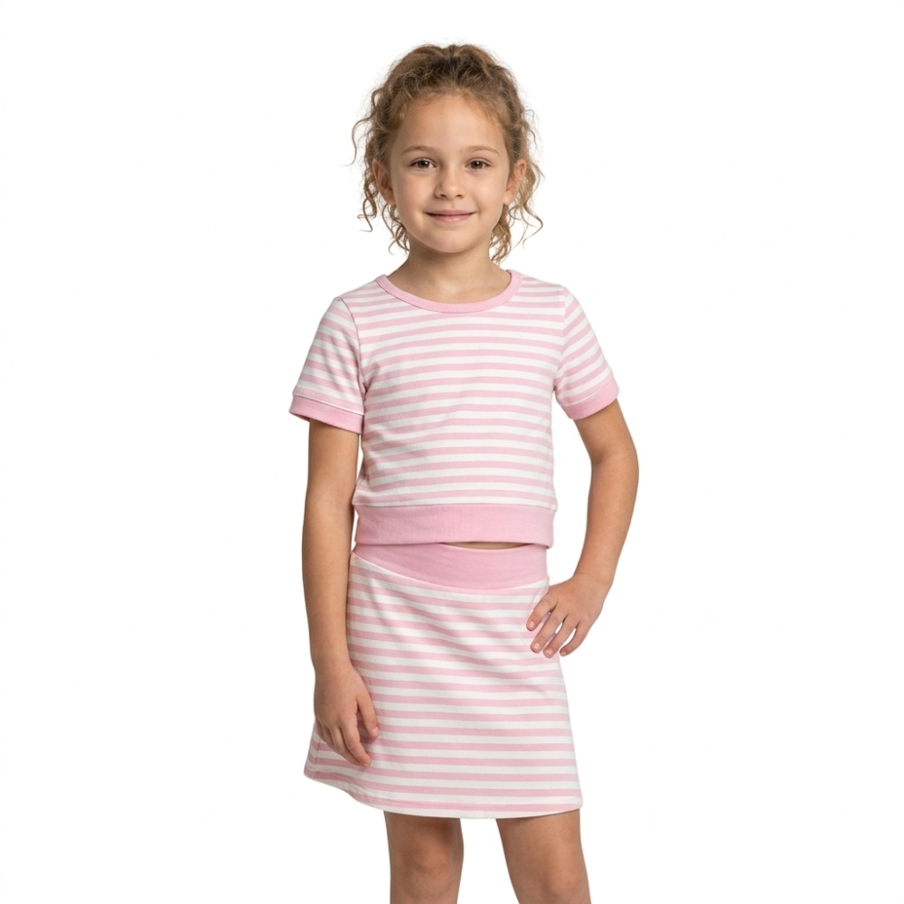 GLS0159 Baby Girls long sleeve pink stripe Top with skirt Clothes Sets