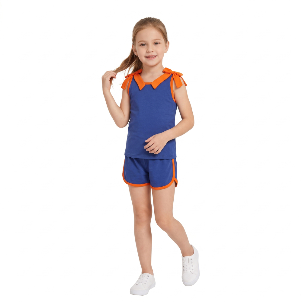 GSSO3857 Baby Girls Navy solid Sleeveless Top Short school Team Clothes Sets