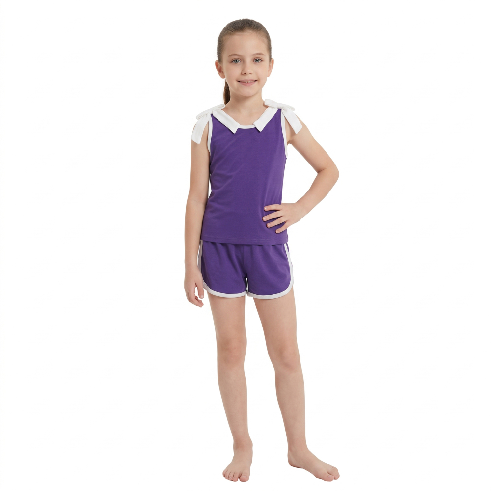 GSSO3858 Baby Girls Purple solid Sleeveless Top Short school Team Clothes Sets