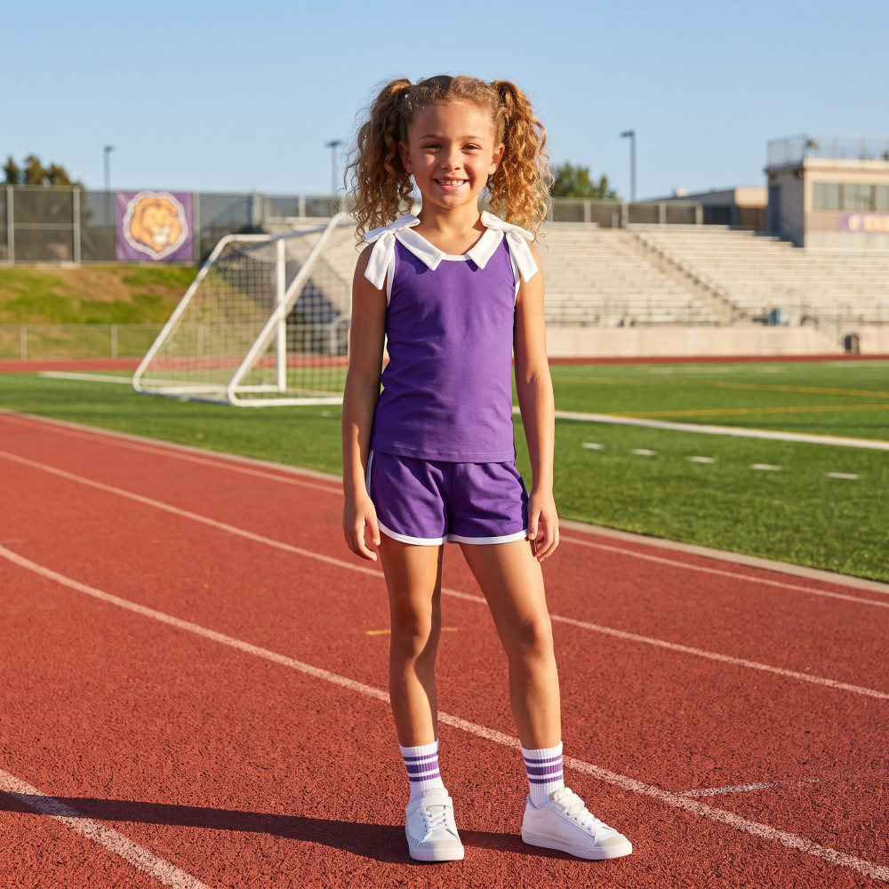 GSSO3858 Baby Girls Purple solid Sleeveless Top Short school Team Clothes Sets