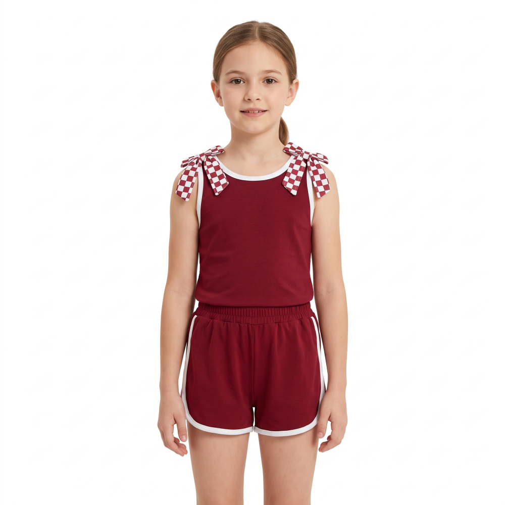 GSSO3859 Baby Girls Red solid Sleeveless Top Short school Team Clothes Sets