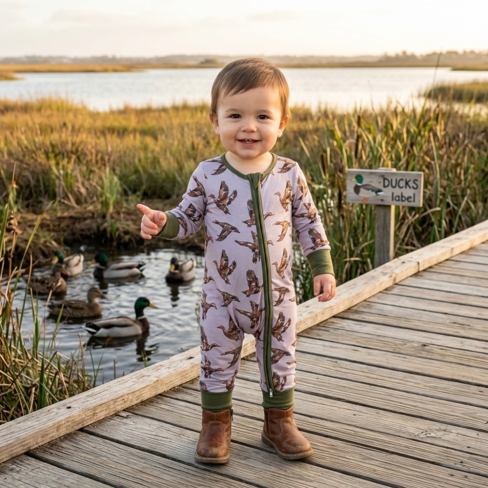 LR3233 grey duck print  Long-Sleeved zipper WESTERN romper