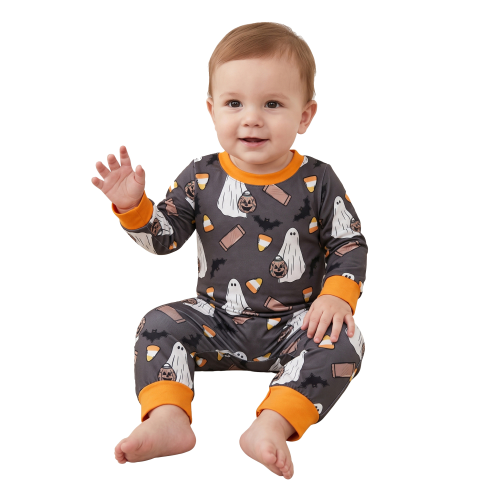LR3241 Halloween boo spooky bat print  Long-Sleeved romper