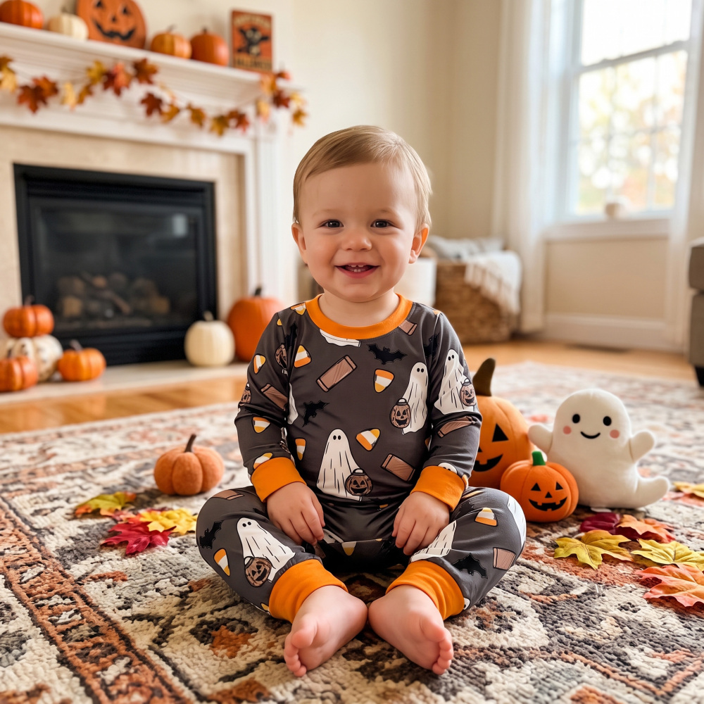 LR3241 Halloween boo spooky bat print  Long-Sleeved romper