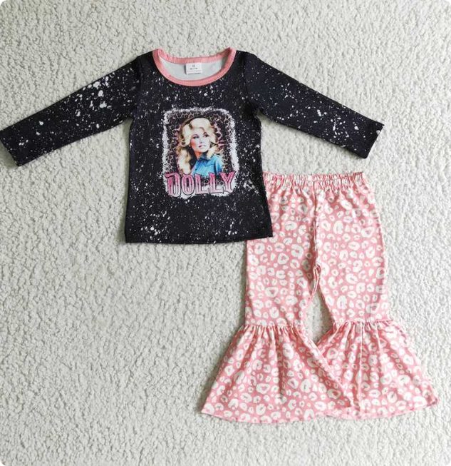 GLP0271 Baby girls black pink singer bell pants clothes sets