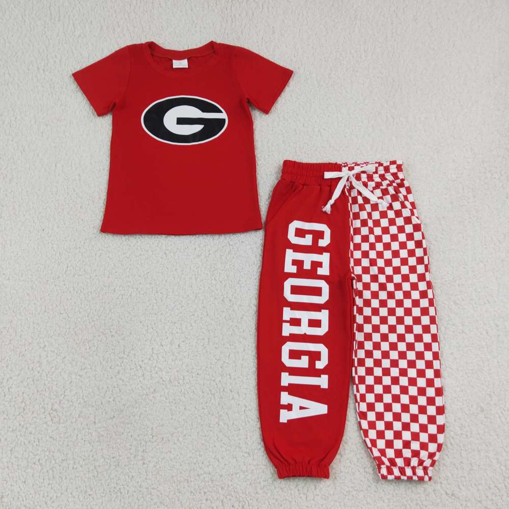 BSPO0700 RTS Red plaid georgia long sleeve boy team vinyl outfits