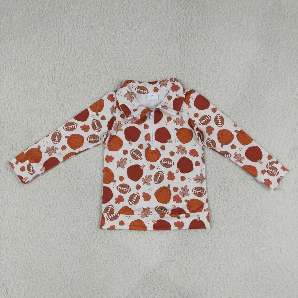 BT1894  Baby Girls Pumpkin fall Leaves Top long sleeve fall season  pullover