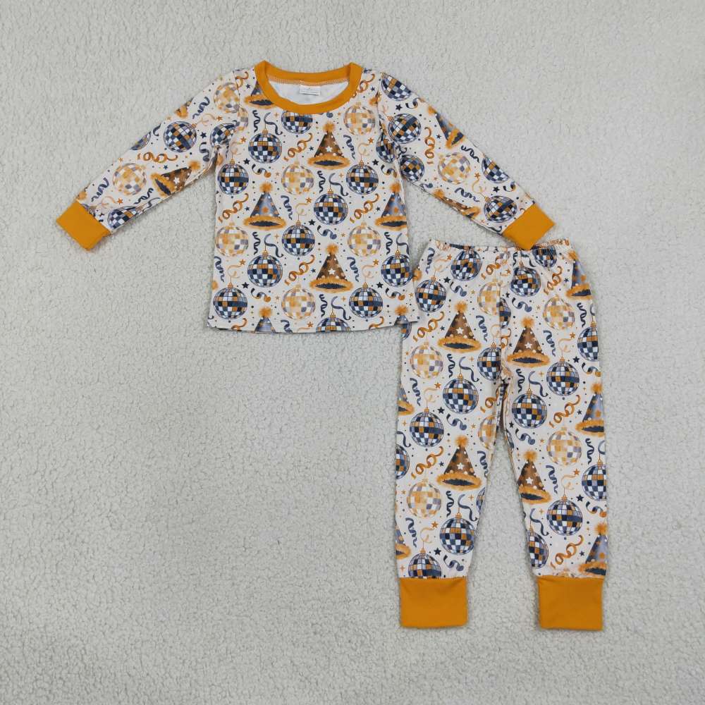 BLP1534 RTS happy new year hat print long sleeve western boy pajamas outfits