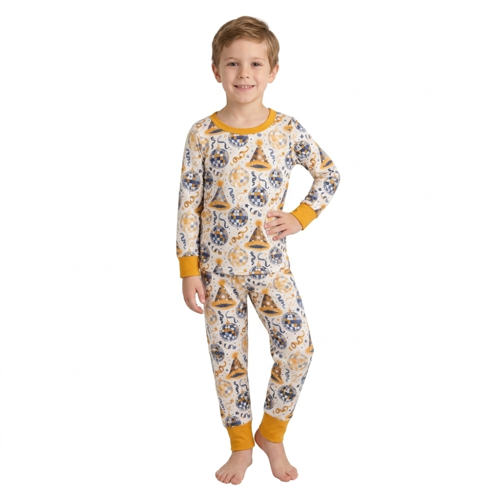 BLP1534 RTS happy new year hat print long sleeve western boy pajamas outfits