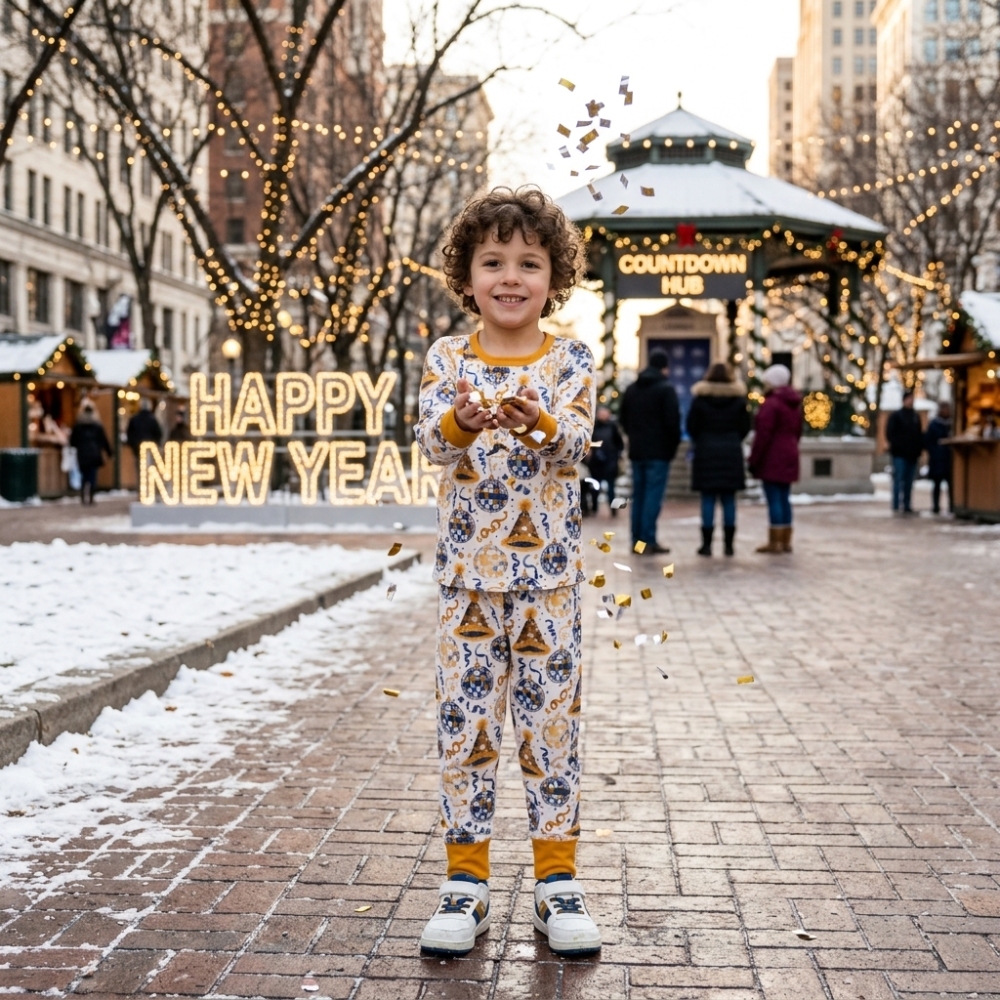 BLP1534 RTS happy new year hat print long sleeve western boy pajamas outfits