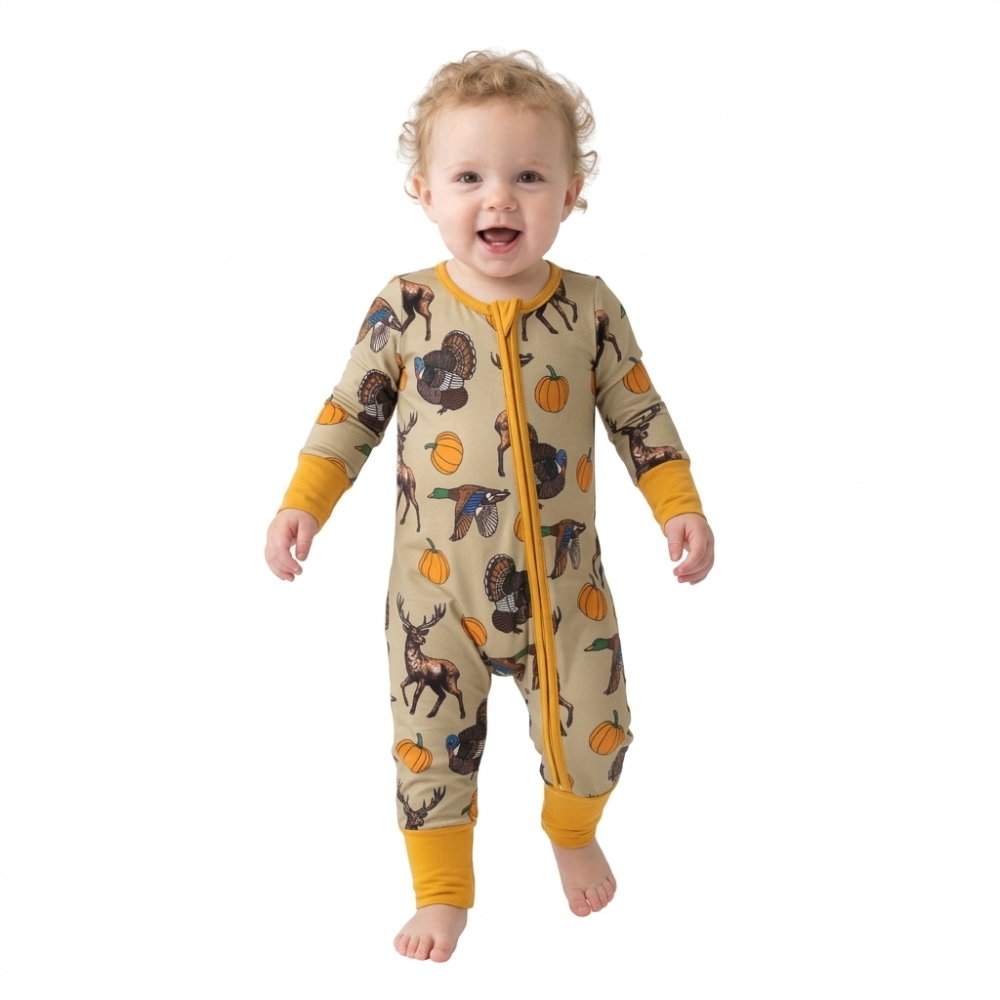 LR3251 Hunting duck pumpkin print  Long-Sleeved romper