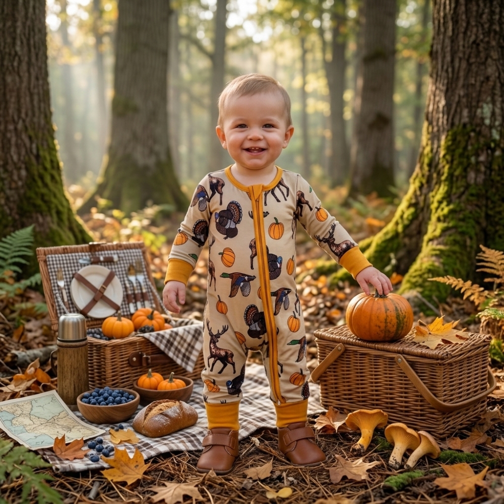 LR3251 Hunting duck pumpkin print  Long-Sleeved romper