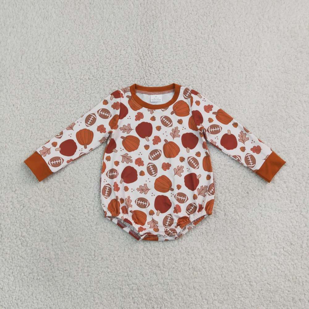 LR3235 orange pumpkin leaves print  Long-Sleeved fall season bubble