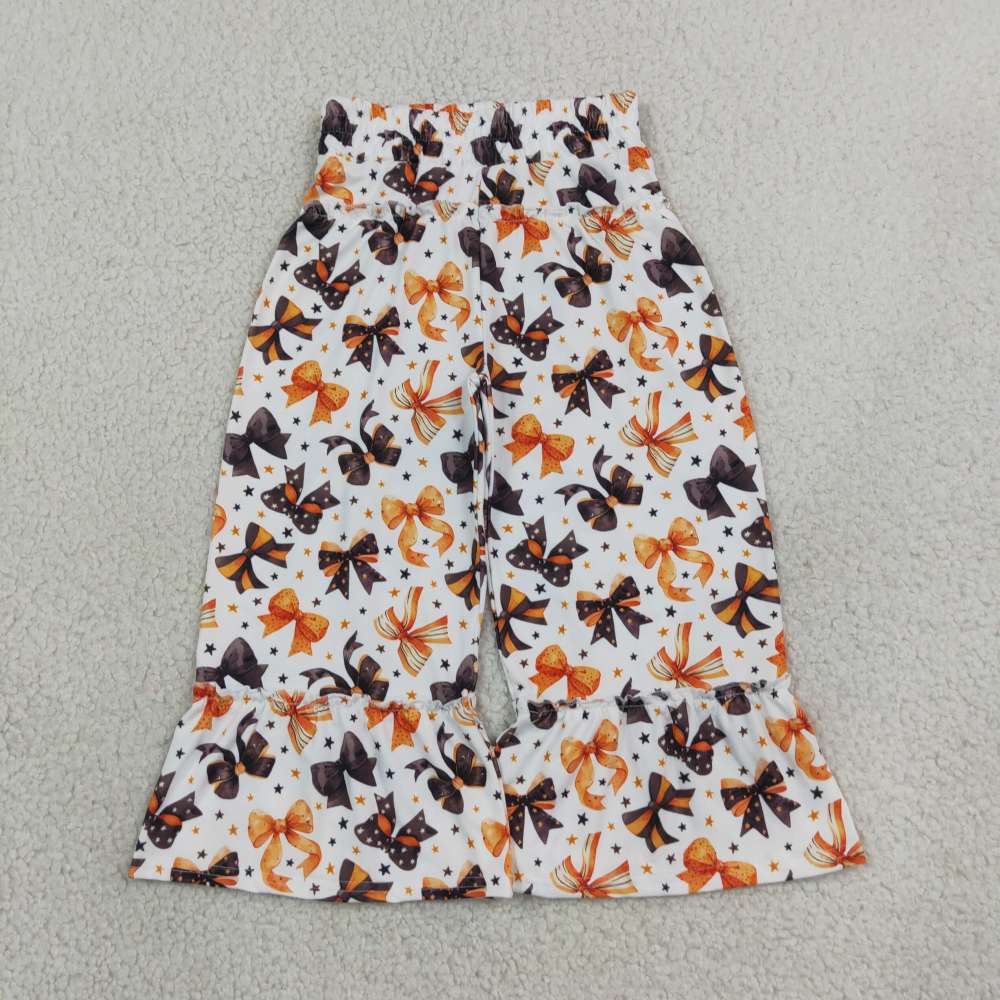 P1068  girl Halloween black orange bows stars long pants